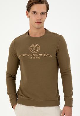 Erkek Regular Fit Bisiklet Yaka Haki Sweatshirt - 50293424021