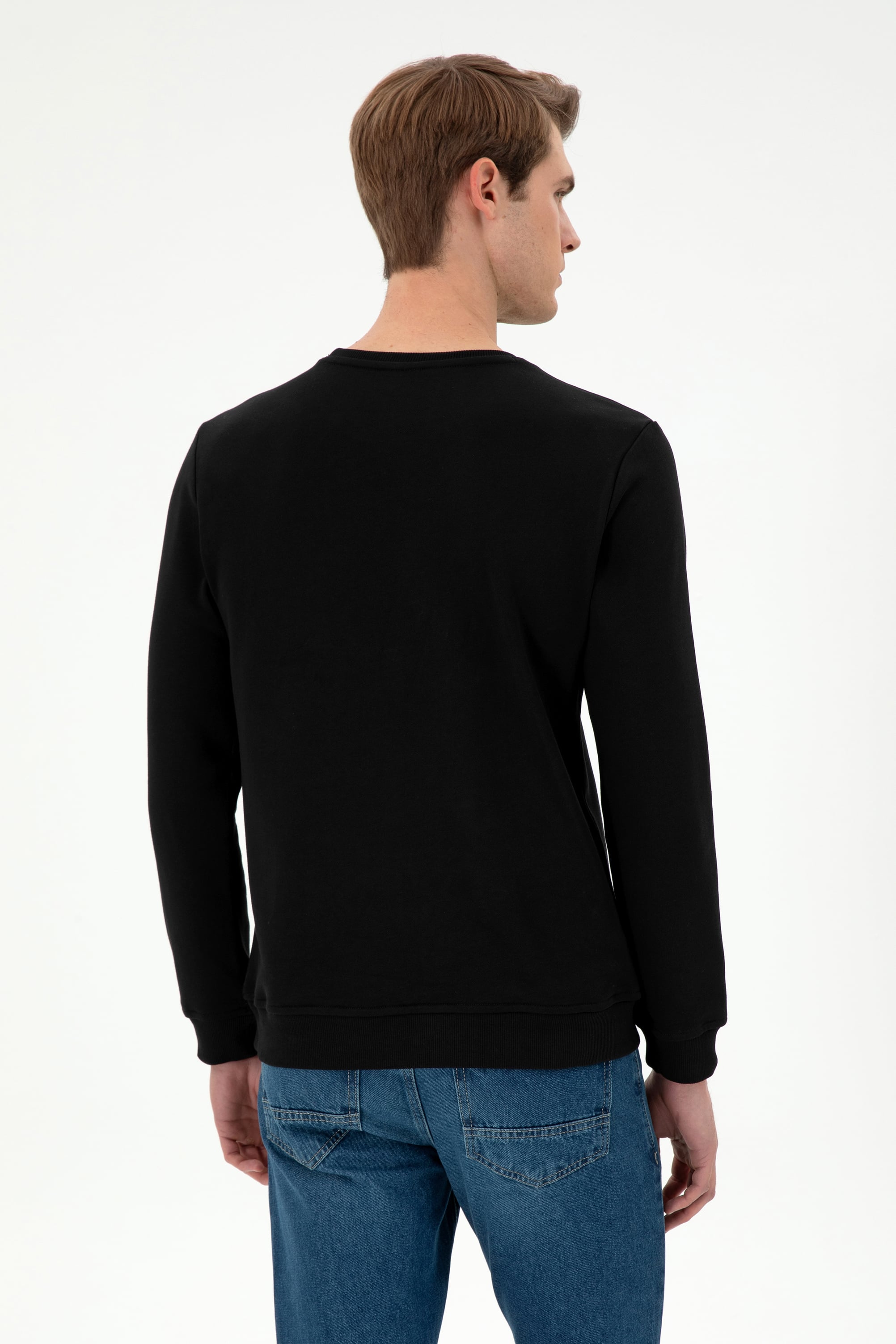 Erkek Regular Fit Bisiklet Yaka Siyah Sweatshirt - Image 5