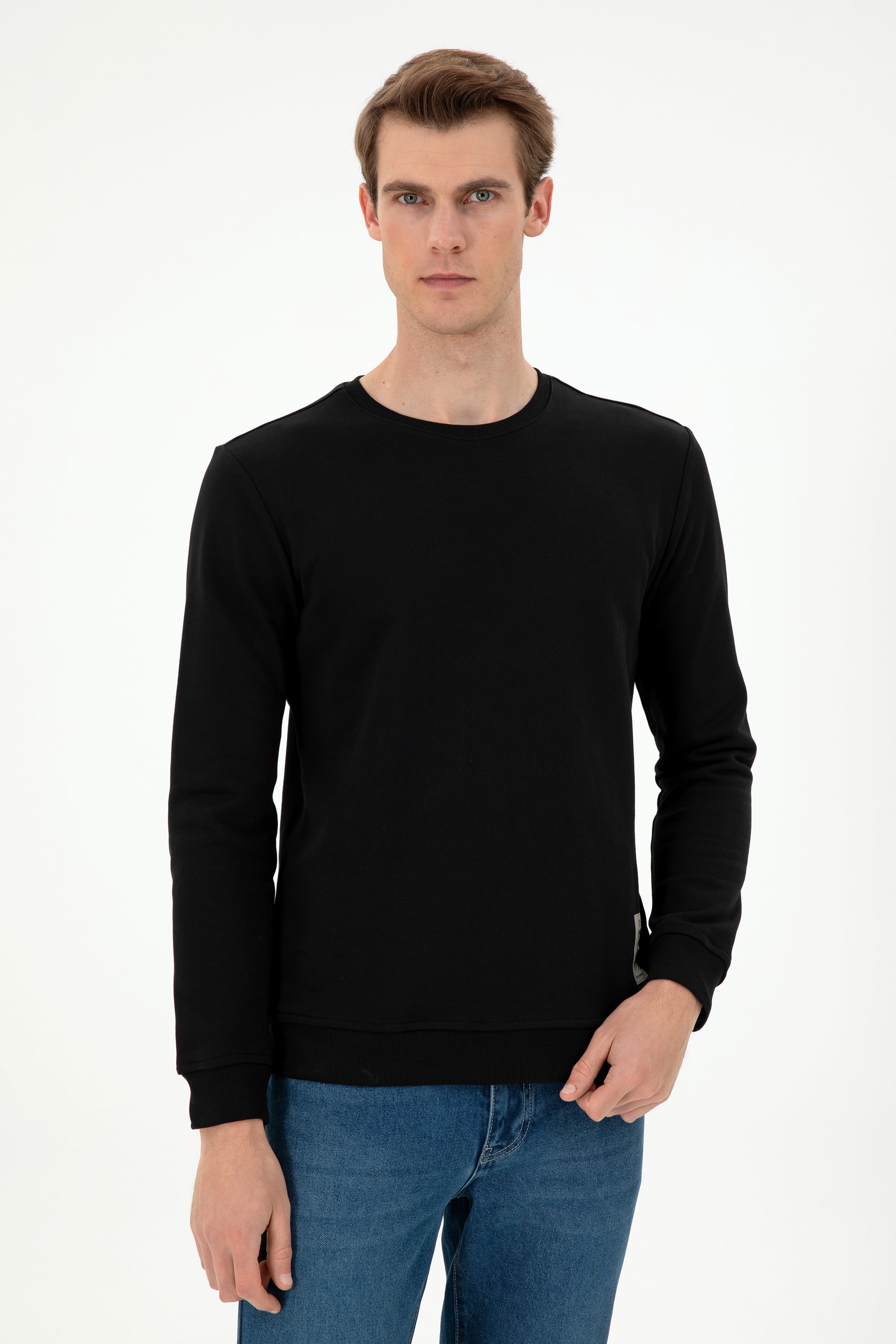 Erkek Regular Fit Bisiklet Yaka Siyah Sweatshirt - Image 3