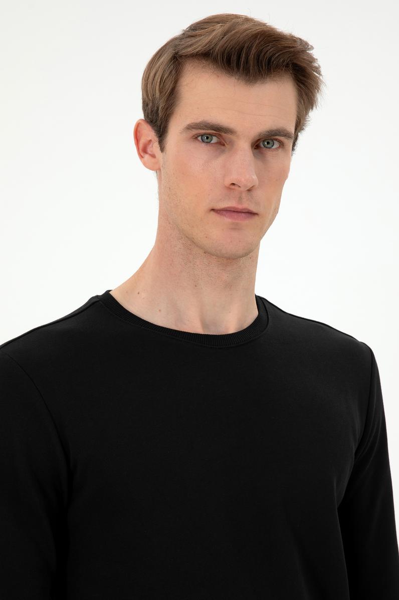 Erkek Regular Fit Bisiklet Yaka Siyah Sweatshirt