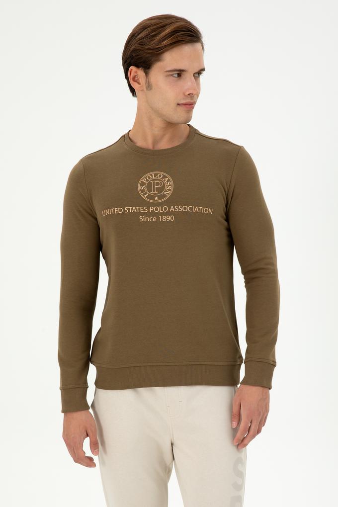 Erkek Regular Fit Bisiklet Yaka Haki Sweatshirt