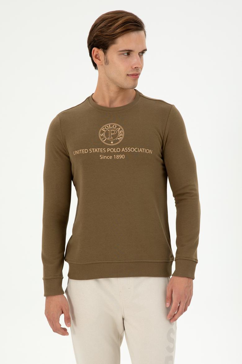 Erkek Regular Fit Bisiklet Yaka Haki Sweatshirt