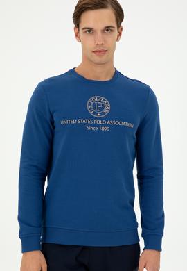 Erkek Regular Fit Bisiklet Yaka İndigo Sweatshirt - 50293424039