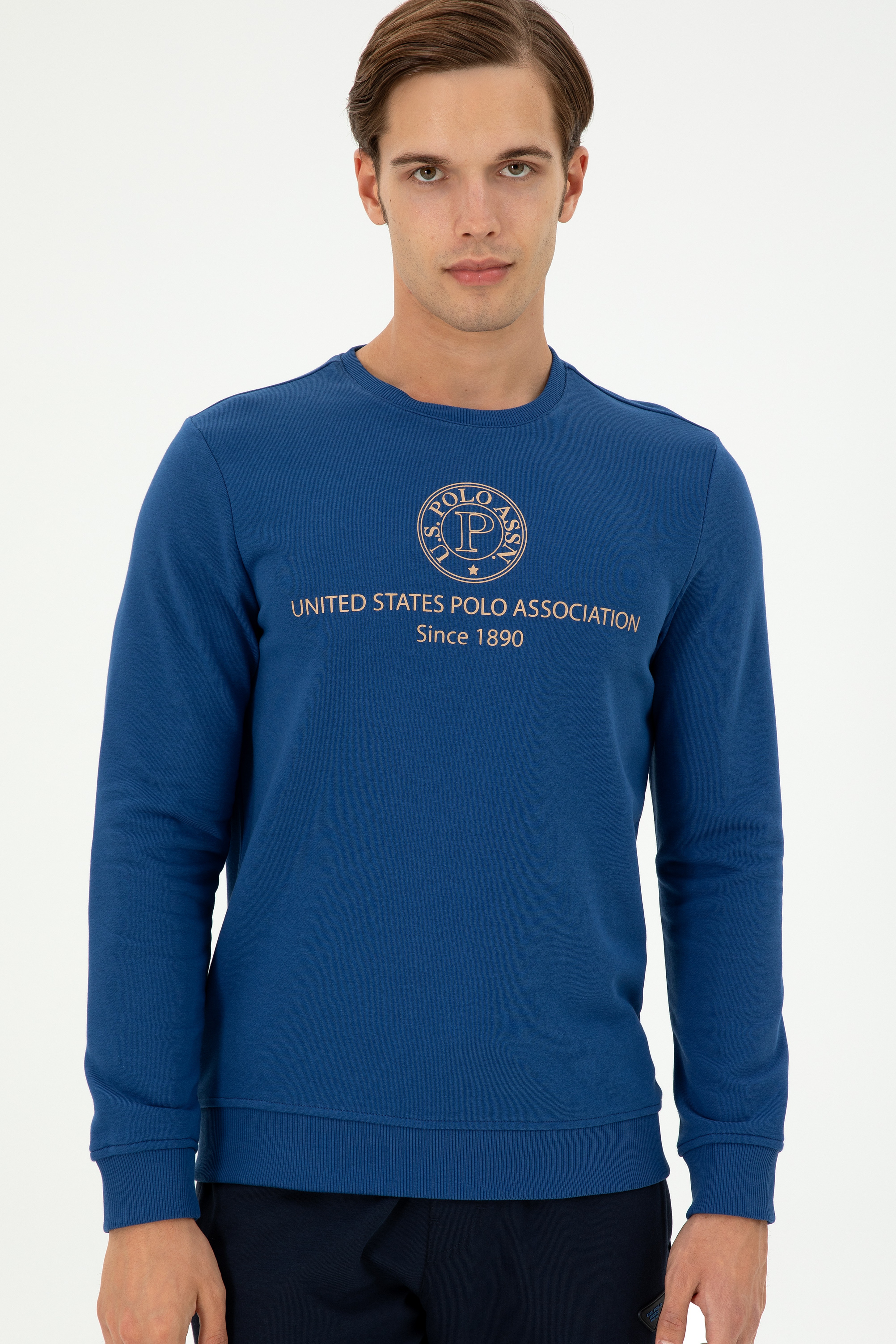 Erkek Regular Fit Bisiklet Yaka İndigo Sweatshirt - Image 3
