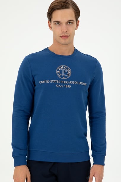 Erkek Regular Fit Bisiklet Yaka İndigo Sweatshirt