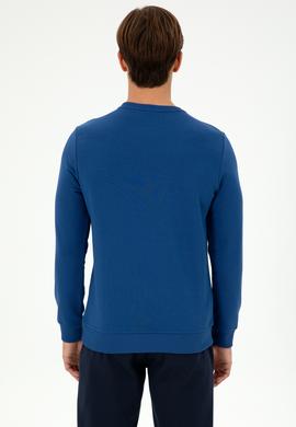 Erkek Regular Fit Bisiklet Yaka İndigo Sweatshirt - 50293424039