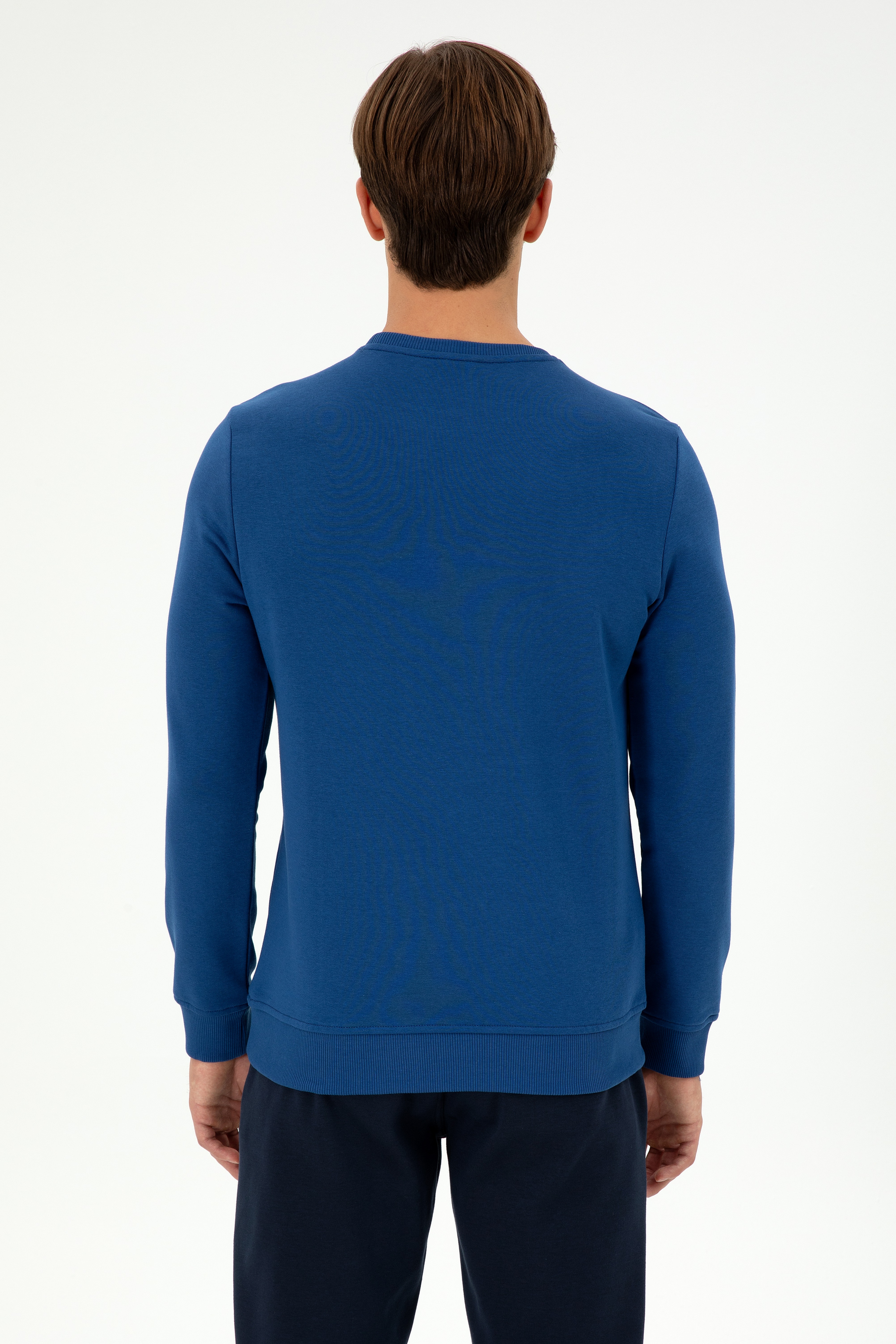 Erkek Regular Fit Bisiklet Yaka İndigo Sweatshirt