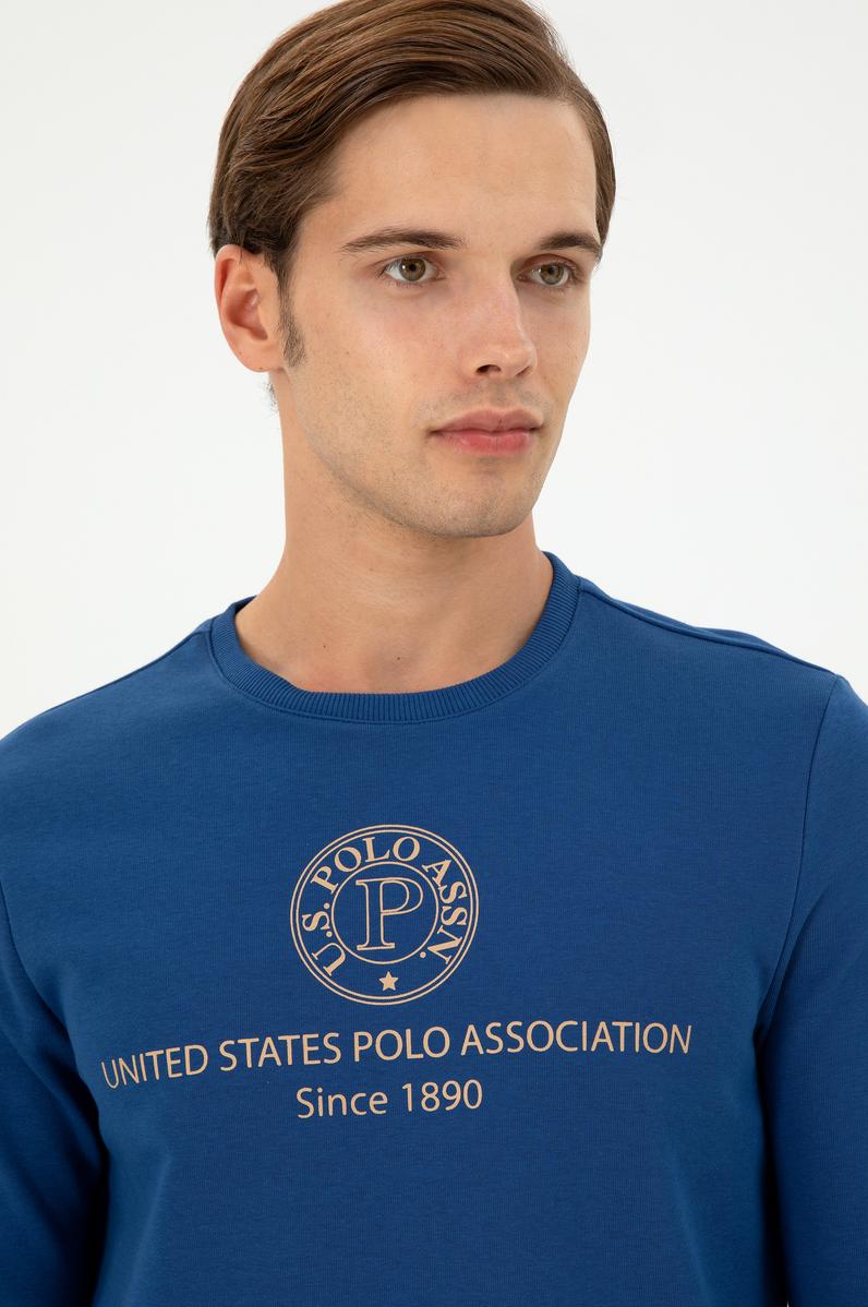 Erkek Regular Fit Bisiklet Yaka İndigo Sweatshirt