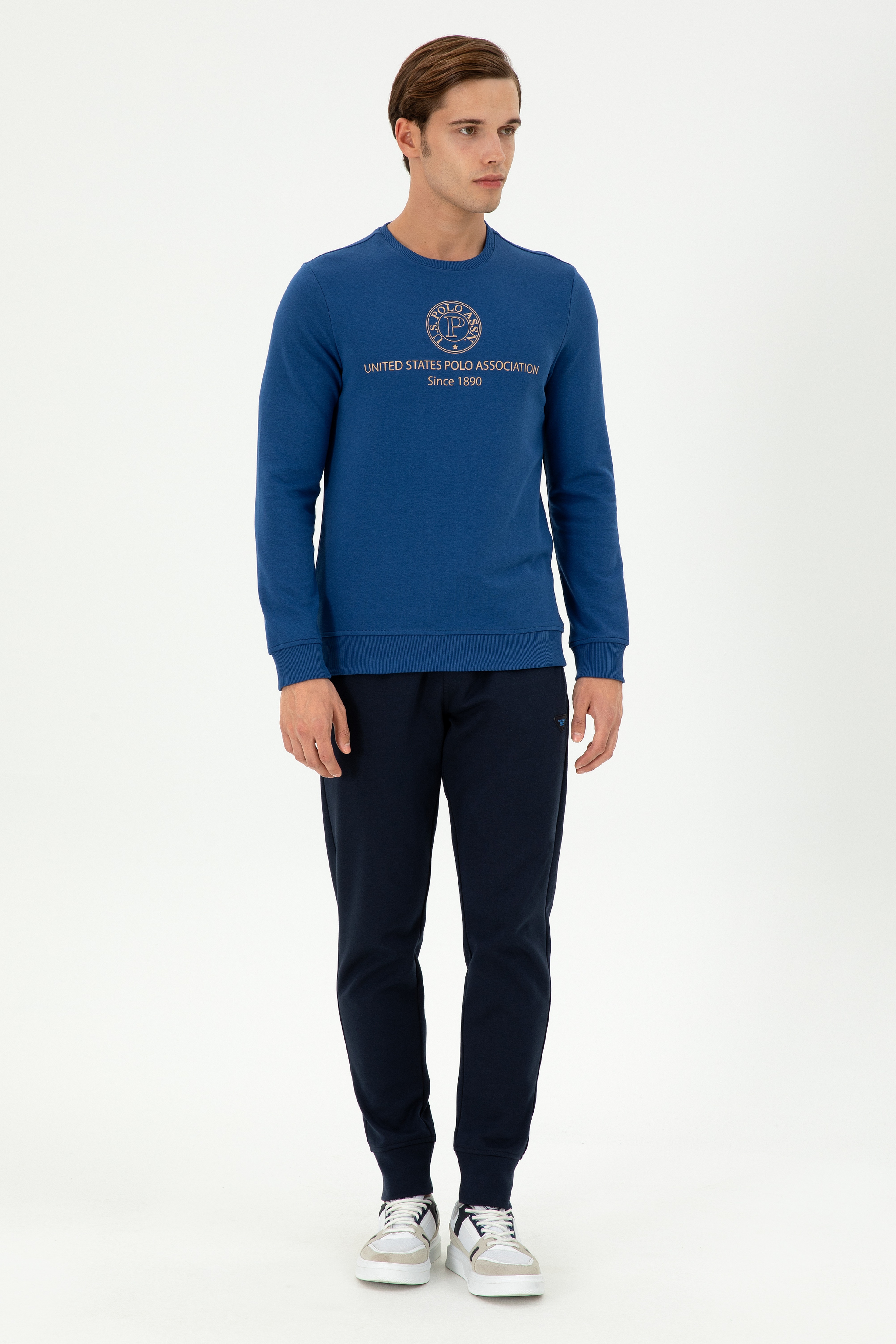 Erkek Regular Fit Bisiklet Yaka İndigo Sweatshirt - Image 4