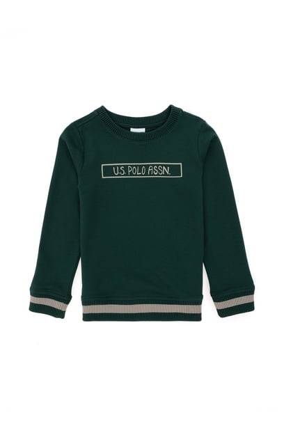 Erkek Çocuk Koyu Yeşil Bisiklet Yaka Sweatshirt