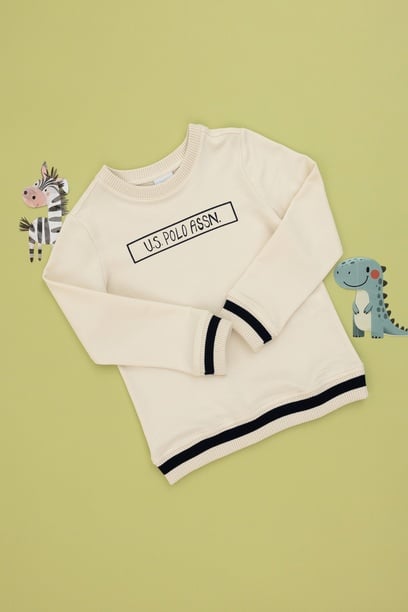 Erkek Çocuk Krem Bisiklet Yaka Sweatshirt