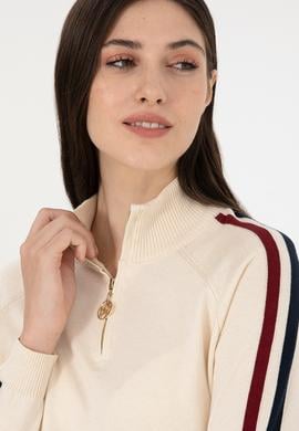 Kadın Krem V Yaka Kazak - 50297098021