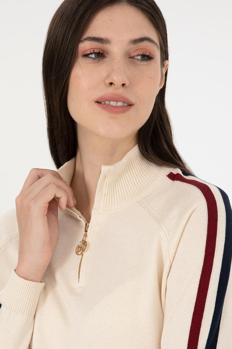 Kadın Krem V Yaka Kazak - 50297098021