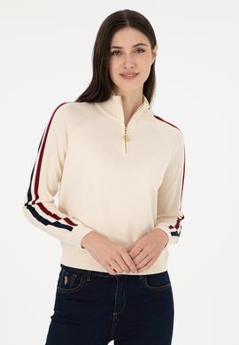 Kadın Krem V Yaka Kazak - 50297098021