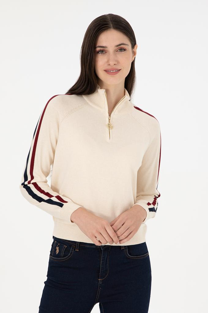 Kadın Krem V Yaka Kazak