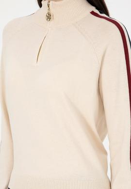 Kadın Krem V Yaka Kazak - 50297098021