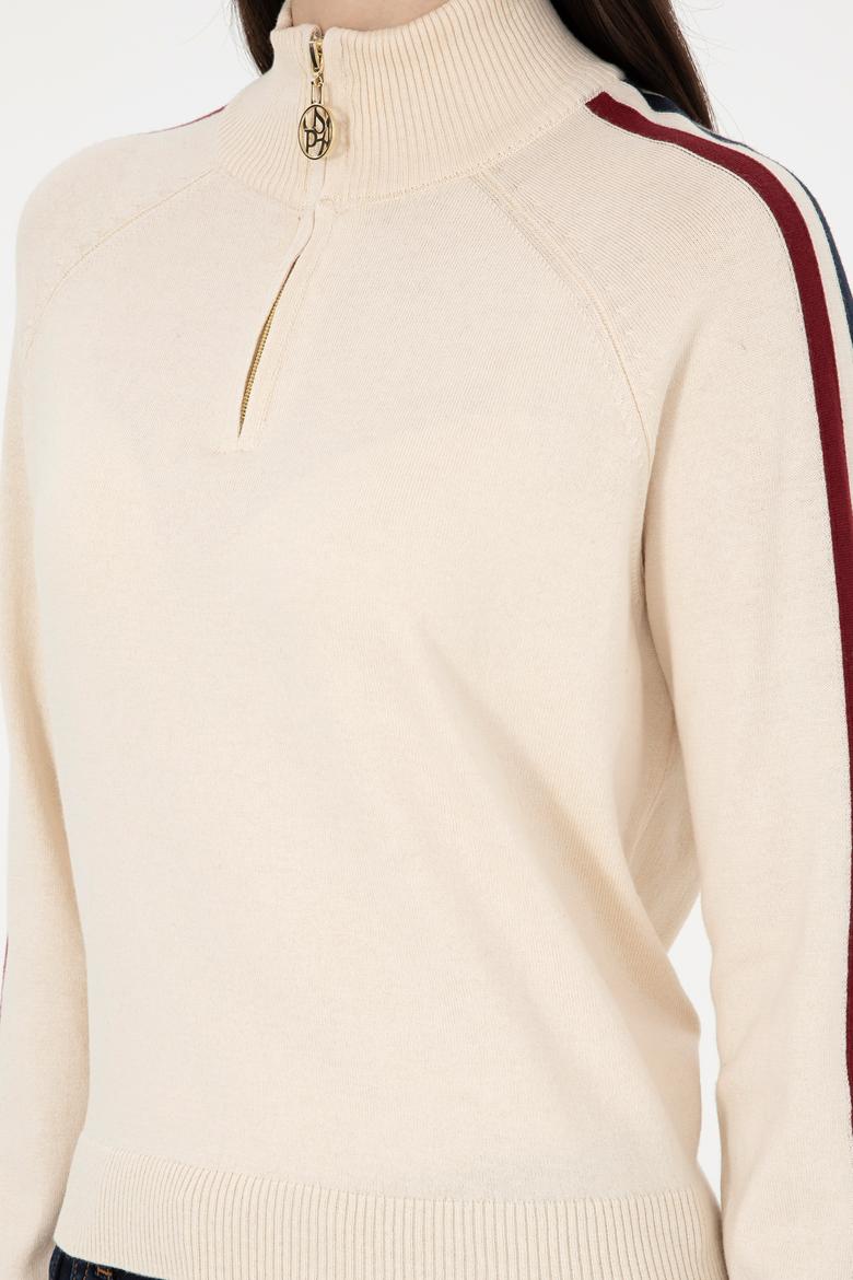 Kadın Krem V Yaka Kazak - 50297098021