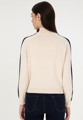 Kadın Krem V Yaka Kazak - 50297098021