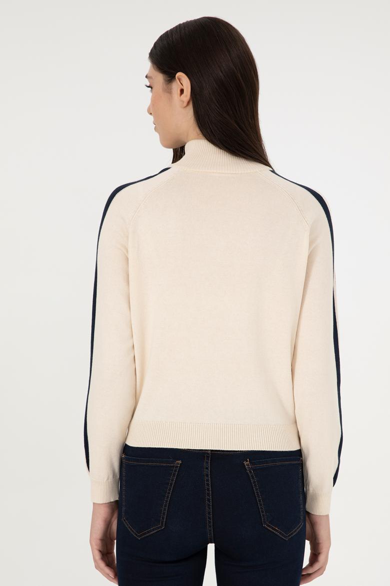 Kadın Krem V Yaka Kazak - 50297098021