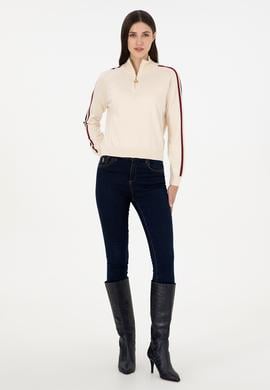 Kadın Krem V Yaka Kazak - 50297098021