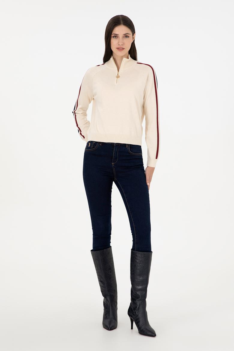 Kadın Krem V Yaka Kazak - 50297098021