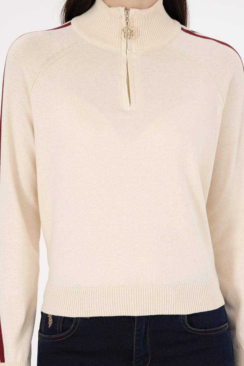 Kadın Krem V Yaka Kazak - 50297098021