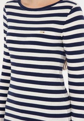 Kadın Lacivert Çizgili Bisiklet Yaka Sweatshirt - 50299102022