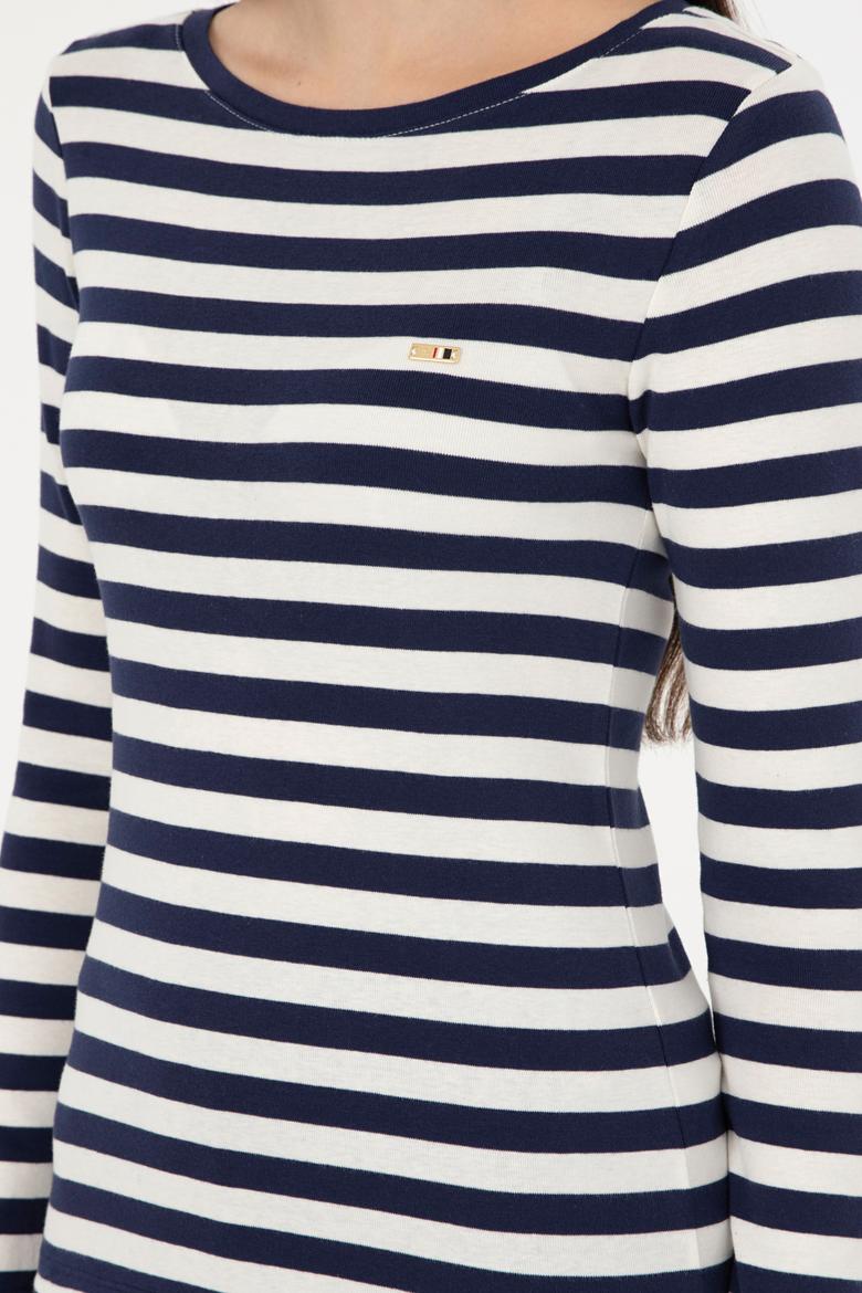 Kadın Lacivert Çizgili Bisiklet Yaka Sweatshirt - 50299102022