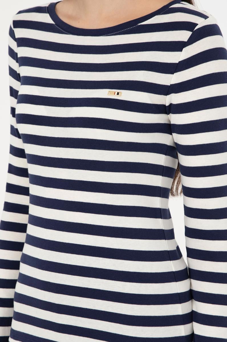 Kadın Lacivert Çizgili Bisiklet Yaka Sweatshirt