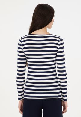 Kadın Lacivert Çizgili Bisiklet Yaka Sweatshirt - 50299102022