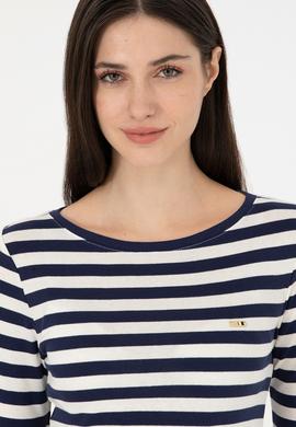 Kadın Lacivert Çizgili Bisiklet Yaka Sweatshirt - 50299102022