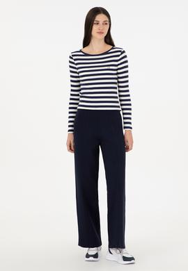 Kadın Lacivert Çizgili Bisiklet Yaka Sweatshirt - 50299102022