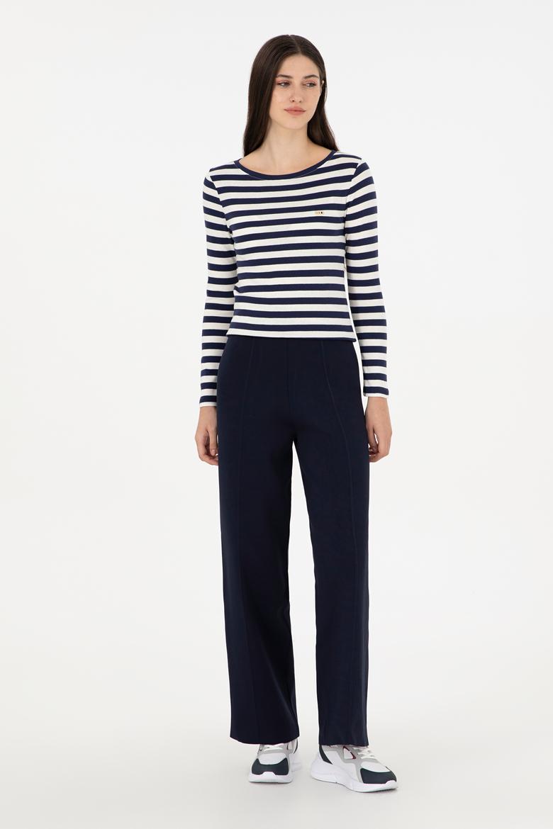 Kadın Lacivert Çizgili Bisiklet Yaka Sweatshirt - 50299102022