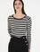 Kadın Siyah Çizgili Bisiklet Yaka Sweatshirt
