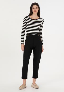 Kadın Siyah Çizgili Bisiklet Yaka Sweatshirt - 50299102009