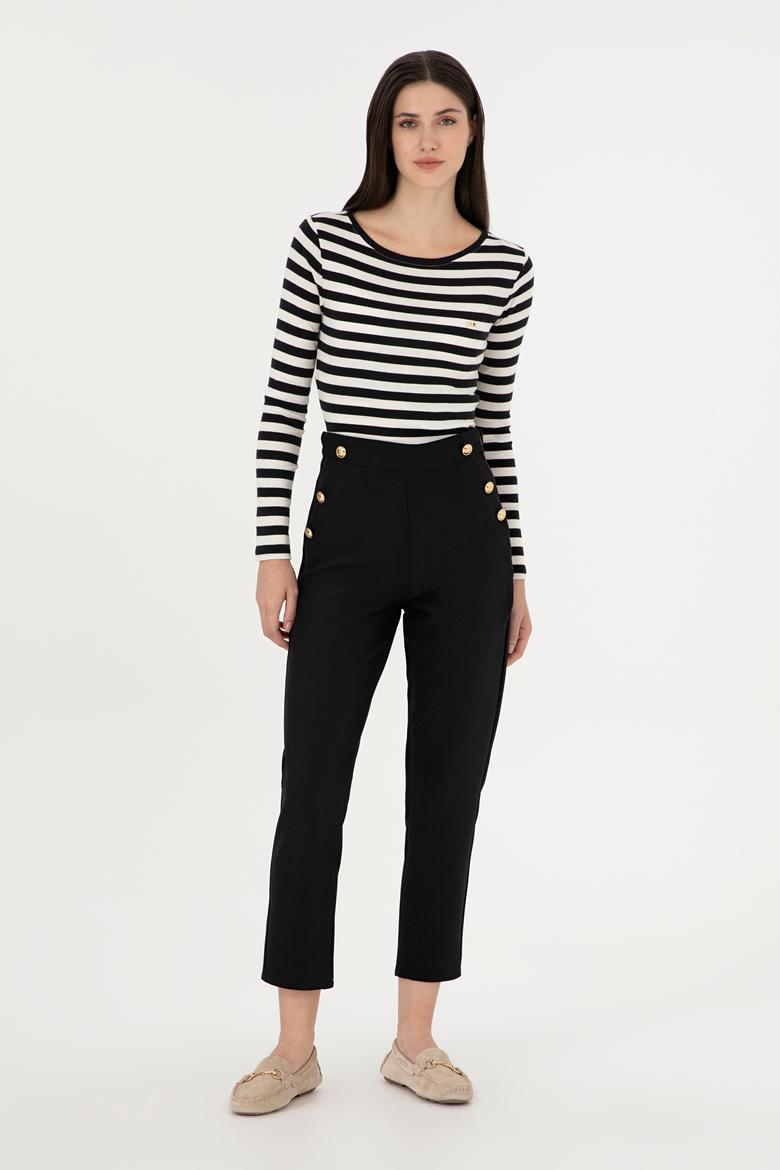 Kadın Siyah Çizgili Bisiklet Yaka Sweatshirt - 50299102009