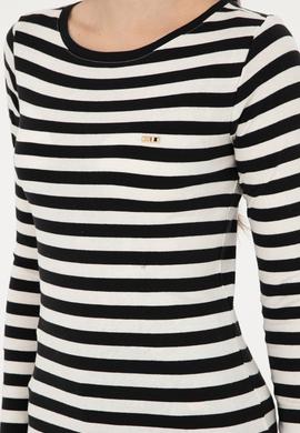 Kadın Siyah Çizgili Bisiklet Yaka Sweatshirt - 50299102009