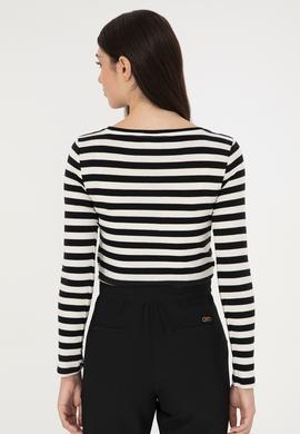 Kadın Siyah Çizgili Bisiklet Yaka Sweatshirt - 50299102009