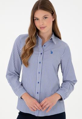 Kadın Saks Uzun Kollu Çizgili Gömlek - 50297171012