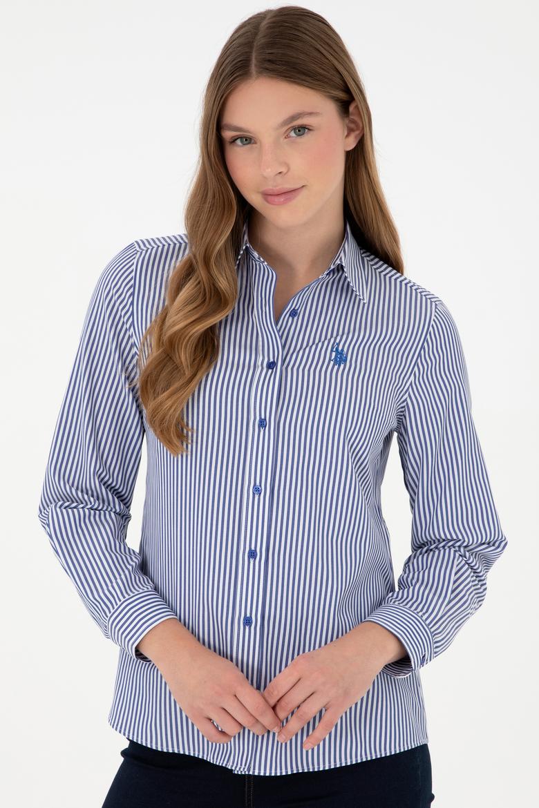 Kadın Saks Uzun Kollu Çizgili Gömlek - 50297171012