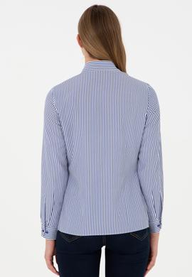 Kadın Saks Uzun Kollu Çizgili Gömlek - 50297171012