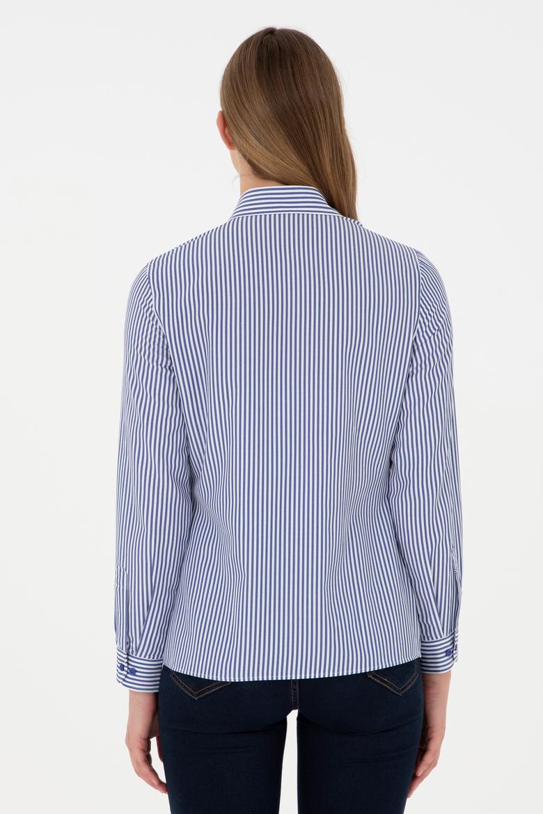 Kadın Saks Uzun Kollu Çizgili Gömlek - 50297171012