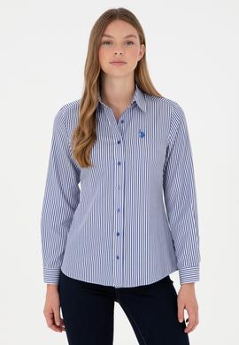 Kadın Saks Uzun Kollu Çizgili Gömlek - 50297171012