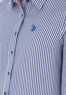 Kadın Saks Uzun Kollu Çizgili Gömlek - 50297171012