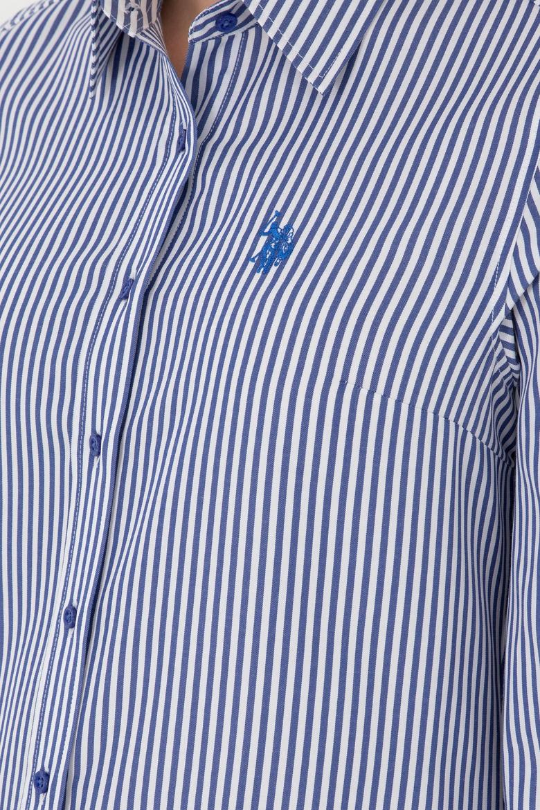 Kadın Saks Uzun Kollu Çizgili Gömlek - 50297171012