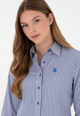 Kadın Saks Uzun Kollu Çizgili Gömlek - 50297171012