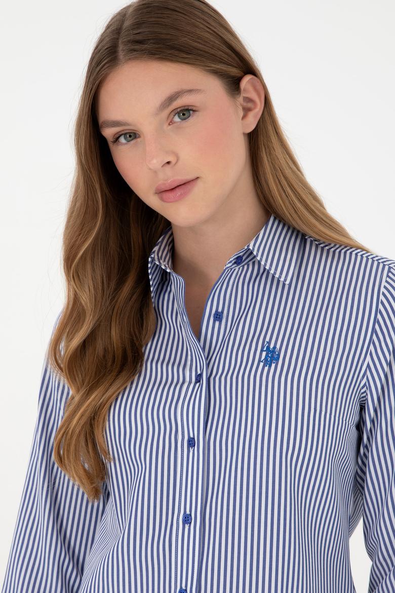 Kadın Saks Uzun Kollu Çizgili Gömlek - 50297171012