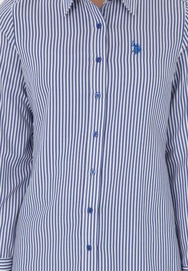 Kadın Saks Uzun Kollu Çizgili Gömlek - 50297171012