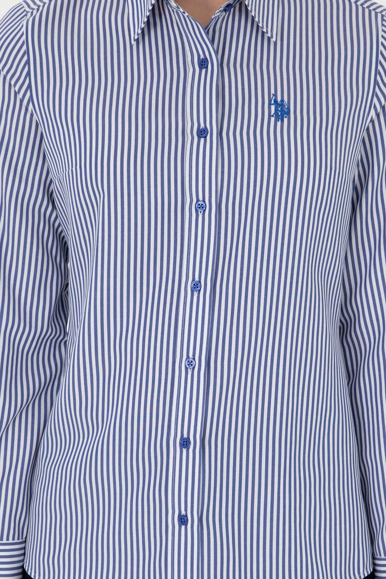 Kadın Saks Uzun Kollu Çizgili Gömlek - 50297171012