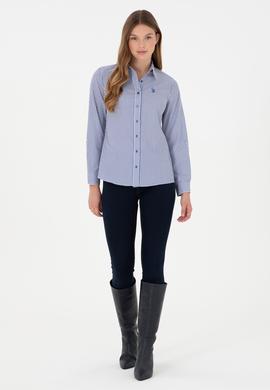 Kadın Saks Uzun Kollu Çizgili Gömlek - 50297171012